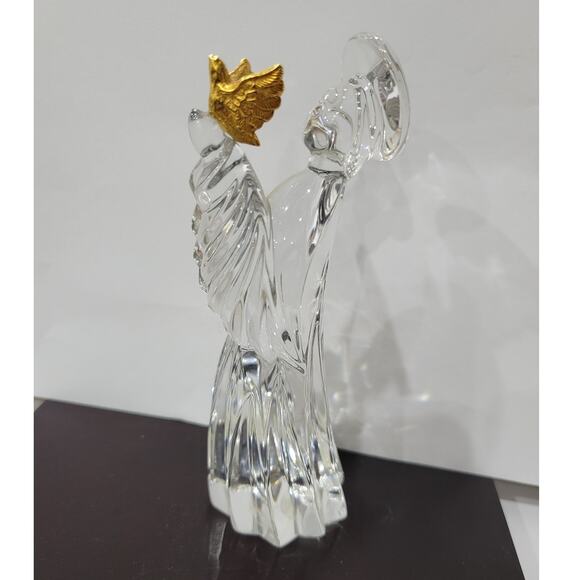 Vintage Gorham Full Lead Crystal Glass Nativity Angel with Golden Dove Figurine - Picture 2 of 6